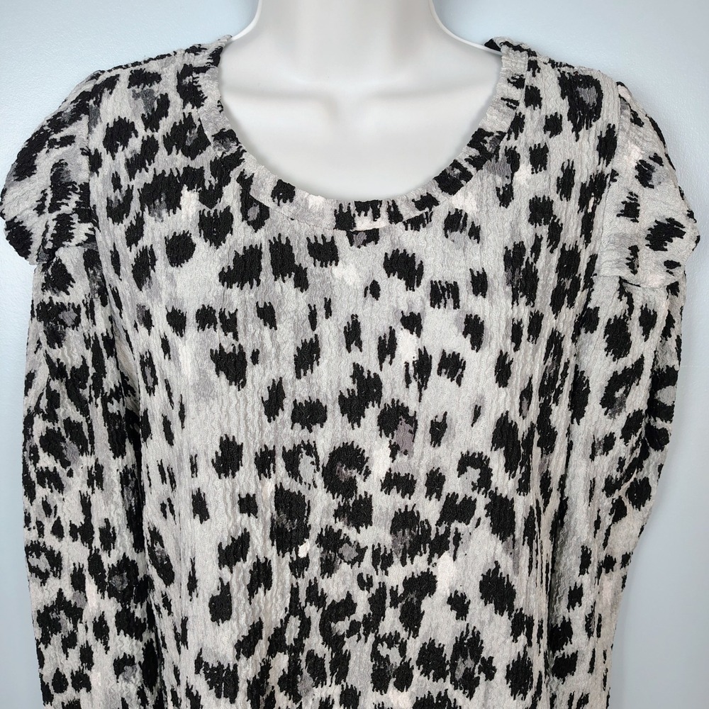 Loft Leopard Print Textured Knot Shoulder Blouse Black White Med safari Summer - Picture 2 of 13